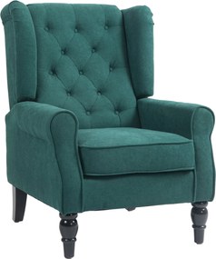 HOMCOM Fotel, Ráncolt Fotel Fából Készült Lábakkal, Széles Ülés, Kiváló Kényelem, Klasszikus Stílus, 74 x 86 x 102 cm, Zöld | Aosom