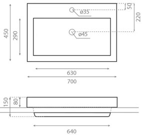 Bathco 0023 - MANCHESTER beépíthető mosdó 70x45 cm, porcelán, fehér