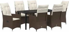 vidaXL Kert étkező szett párnával 7 pcs Barna polirattan