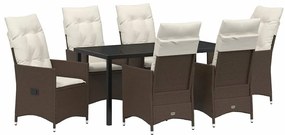 vidaXL Kert étkező szett párnával 7 pcs Barna polirattan