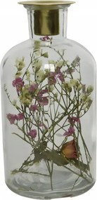 Üveg gyertyatartó szárított virágokkal, 16 cm-es