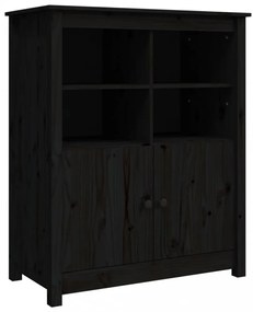 fekete tömör fenyőfa tálalószekrény 83 x 41,5 x 100 cm