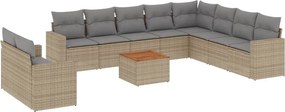 vidaXL 11 részes bézs polyrattan kerti ülőgarnitúra párnákkal