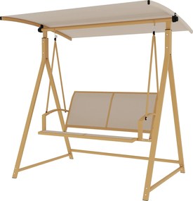 Outsunny 2-személyes kültéri kertihinta állítható napernyővel, UV védelem 30+, háromszög alakú fém keret, teherbírás 220 kg, 160x112x162 cm Khaki | Ao