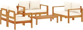 vidaXL 5 részes tömör akácfa kerti kanapészett párnákkal