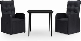 vidaXL 3 részes fekete kerti étkezőgarnitúra párnákkal