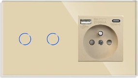 Dupla 2K Érintőkapcsoló Usb-c Aljzattal Üveg Kapcsoló