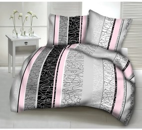 PINK-FEKETE-SZÜRKE krepp ágynemű DeLuxe Ágynemű mérete: 140x200 cm, A csomag tartalma: Készletcsomagolás