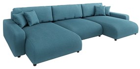 Türkiz kordbársony kinyitható tárolóhelyes sarokkanapé Sara – Ropez