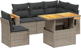 vidaXL 6 részes szürke polyrattan kerti ülőgarnitúra párnákkal
