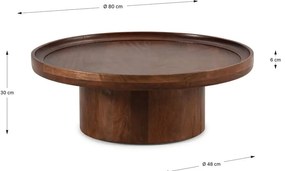 Sötétbarna mangófa kerek dohányzóasztal 80x80 cm Giselle – Marckeric