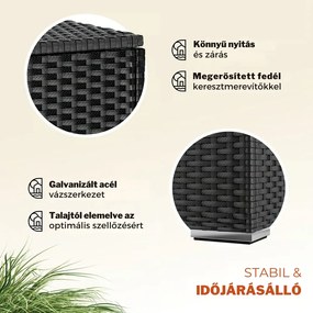 RICCO polyrattan tárolódoboz, 318L, 75x75x70 cm, fekete Casaria