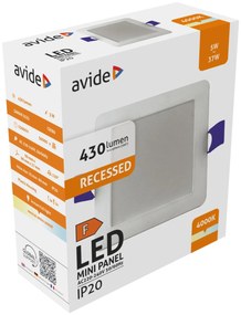 AVIDE AMRPNW-S-5W-PC mennyezetbe építhető led panel 1X5W 430LM 4000K 90X90mm IP20
