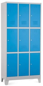 Fém szekrény - 9 doboz, 90 x 45 x 195 cm, fix lábakkal, hengerzár, kék - ral 5012