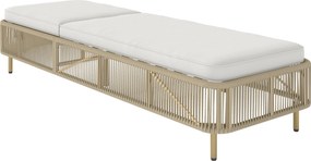 Outsunny PE-rattan napozóágy párnával – 5 fokozatban állítható kültéri napozóágy teraszra és erkélyre, sárga/krém, kb. 120 kg teherbírás | Aosom