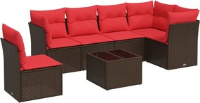 vidaXL 7 részes fekete polyrattan kerti ülőgarnitúra párnákkal