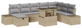 9 Darabos Kerti Kanapé Szett Párnákkal Bézs Műanyag Rattan