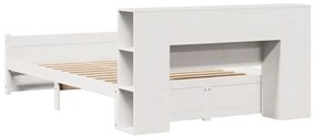 fehér tömör fenyőfa könyvespolcos ágy matrac nélkül 140x190 cm