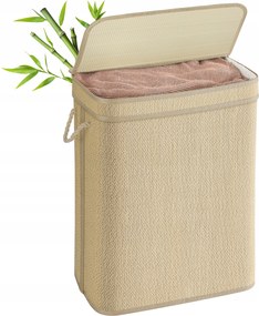 Bambusz Mosókosár szennyes tárolására, egykamrás, összecsukható, fürdőszobába, 90 literes