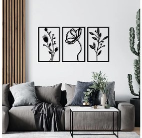 KÉSZLET 3x Fali dekoráció 78x39 cm Virágok fém