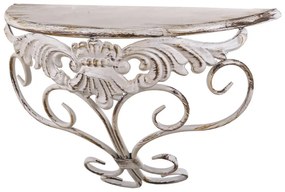 Provence krémfehér-barna fém kecses íves félkör alakú falra szerelhető fali polc 31x49x21cm