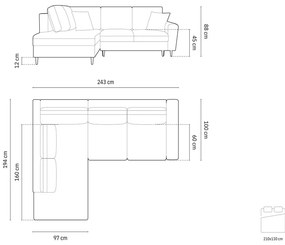 Sötétkék bársony kinyitható tárolóhelyes sarokkanapé (bal oldali-L alakú) Kyoto – Cosmopolitan Design