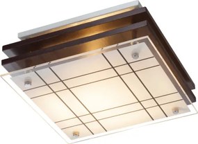 Globo 48089 Mennyezeti sötétbarna fa/üveg, LxBxH:235x235x80, exkl. 1xE27 60W 230V