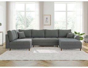 Szürke buklé sarokkanapé (jobb oldali-U alakú) Ariella – Ropez