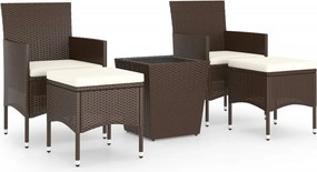 vidaXL 5 részes barna polyrattan és edzett üveg kerti bisztrószett