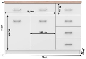 Komód 2d5s, fehér/tölgy sonoma, TOPTY TYP 08