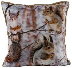 Őszi díszpárna töltelékkel 45x45 cm polyester mókusos