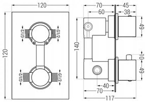 Mexen Cube, rejtett zuhanygarnitúra DR02 esőzuhannyal 25cm, arany, 77502DR0225-50