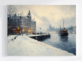 Vászonkép Canvas Város Kikötő Vízpart Hajó Tél Hó Fagy 80x60