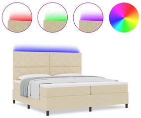 Rugós ágy matraccal és LED - Krém, 200 x 200 cm, szövet