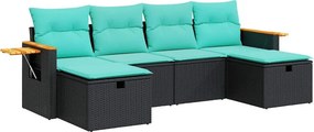 vidaXL 6 részes fekete polyrattan kerti ülőgarnitúra párnákkal