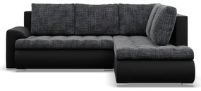 Tokio sarokkanapé, L alakú háttámlával, 2 ágyneműtartóval, fonott + műbőr, jobboldali, szürke - fekete