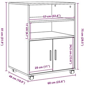 betonszürke szerelt fa kerekes szekrény 60 x 48 x 81 cm