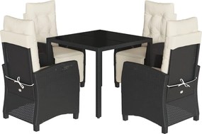 vidaXL 5 részes fekete polyrattan kerti étkezőgarnitúra párnákkal