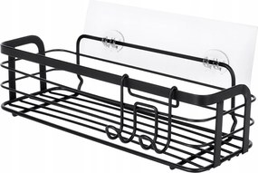 Zuhanypolc fém, fekete öntapadós 29,5x10,5x8 cm