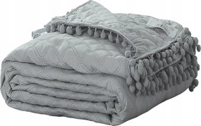 Dekoratív ágytakaró Pompoo 220x240 steppelt, pomponokkal, szürke