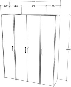 Malmo V4 gardróbrendszer, Fehér tölgy / Antracit, 165 cm