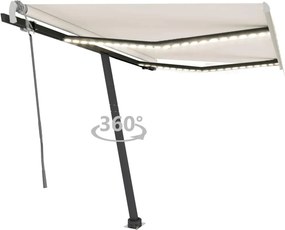 vidaXL krémszínű kézzel kihúzható LED-es napellenző 300 x 250 cm
