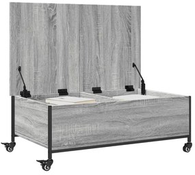 szürke sonoma szerelt fa dohányzóasztal kerekekkel 91x55x34 cm