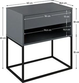 Éjjeliszekrény/kisasztal, grafit/fekete, ARTI TYP 2