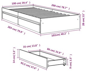 fekete szerelt fa ágykeret fiókokkal 100 x 200 cm