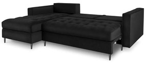 Santo fekete kinyitható bársony sarokkanapé, bal oldali - Milo Casa
