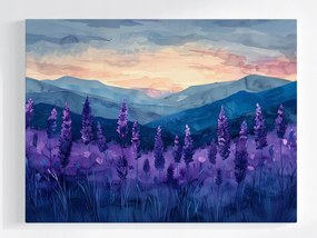 Vászonkép Canvas Levendula Hegyek Naplemente Lila Akvarell 80x60