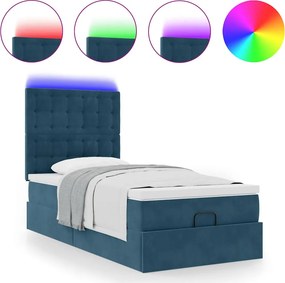 vidaXL Ottomán ágykeret matracokkal sötétkék 80x200cm bársony