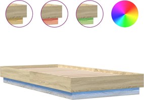 vidaXL sonoma tölgy színű ágykeret LED-világítással 100x200 cm