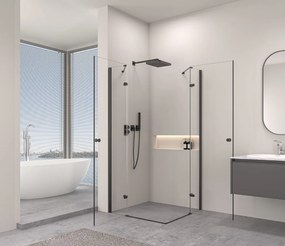 Erga Bern Dupla, zuhanykabin 2-szárnyú ajtókkal 80 (ajtó) x 90 (ajtó) x 195 cm, 6mm átlátszó üveg, fekete profil, ERG-V02-BERN-D080D090-CL-BK